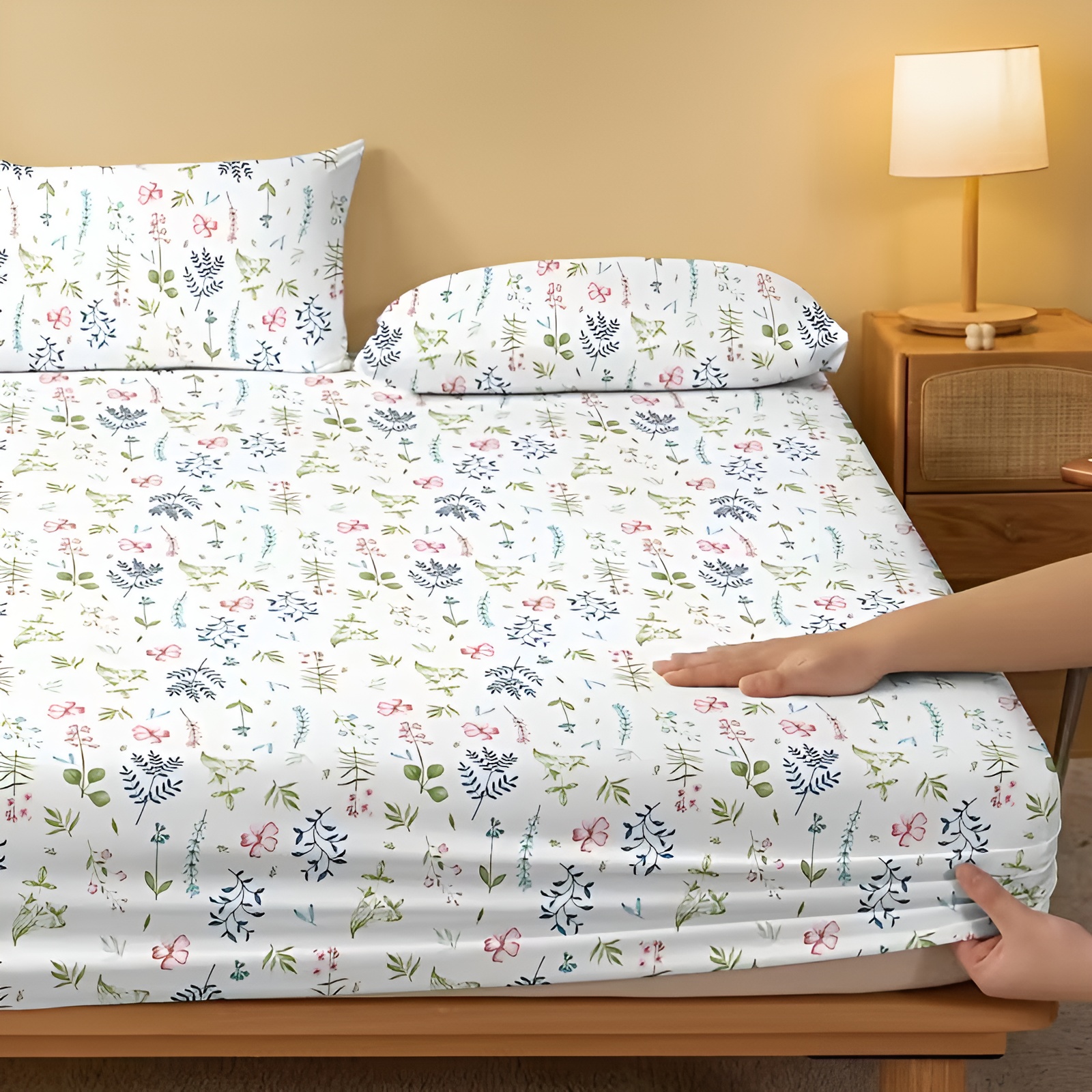 Soft Ditsy Floral Print Fitted Sheet With Deep Pocket