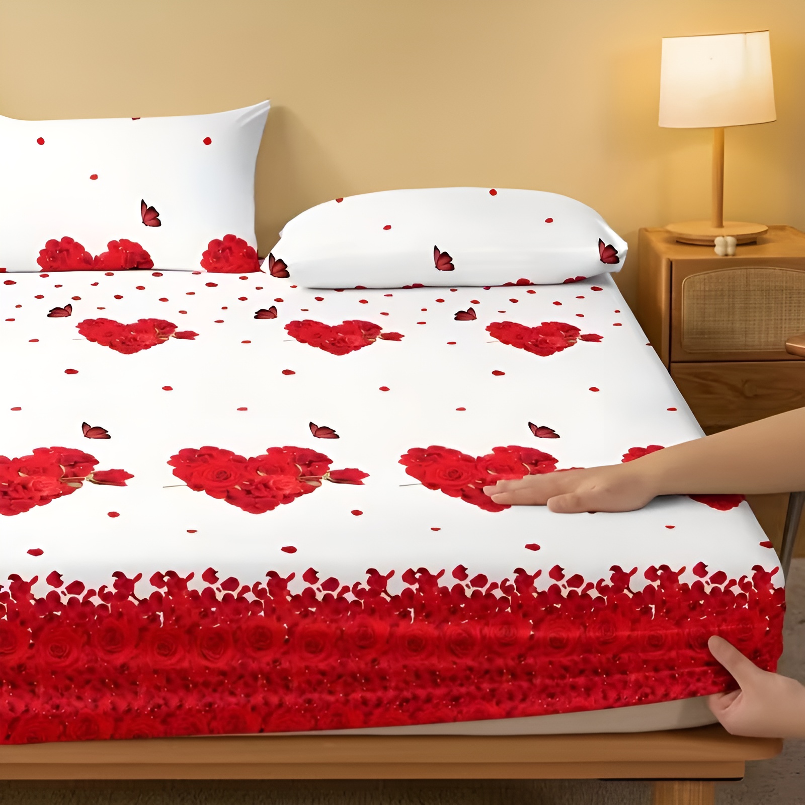 Rose Printed Fitted Sheet With Deep Pocket Design