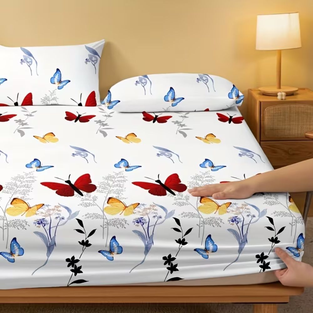 Whimsical Butterfly Blossom Pattern Fitted Sheet