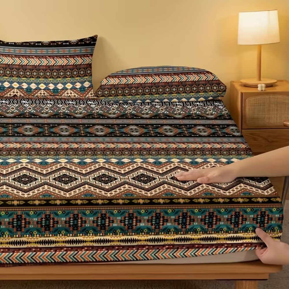 Bohemian Tribal Geometric Pattern Fitted Sheet