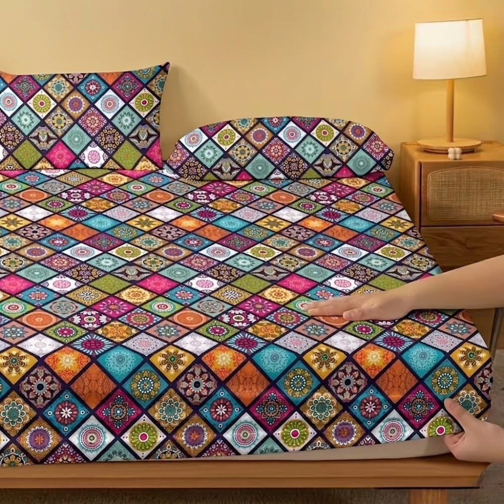 Bohemian Geometric Mandala Pattern Fitted Sheet