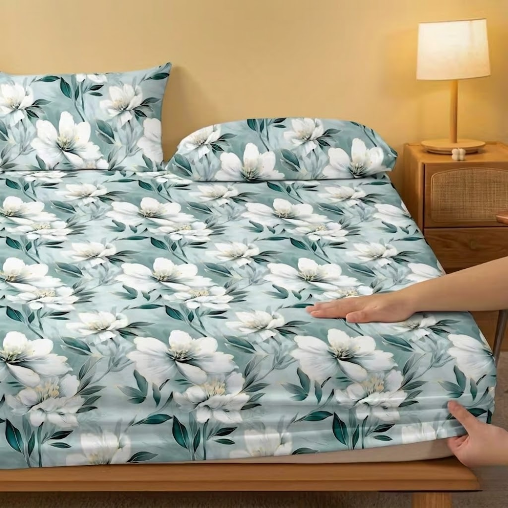 Minimalist Modern Botanical Floral Pattern Fitted Sheet