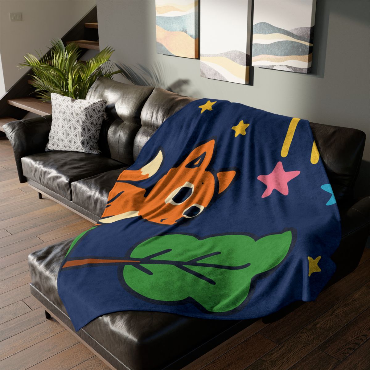 Cosmic Forest Fox And The Shooting Stars soft fleece blankets