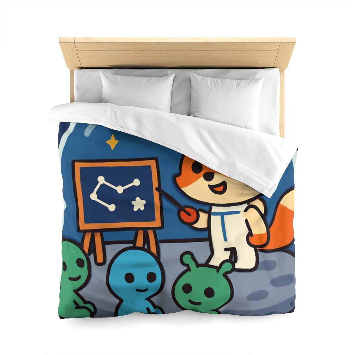 Comet Classroom With Curious Space Fox designer printed duvets