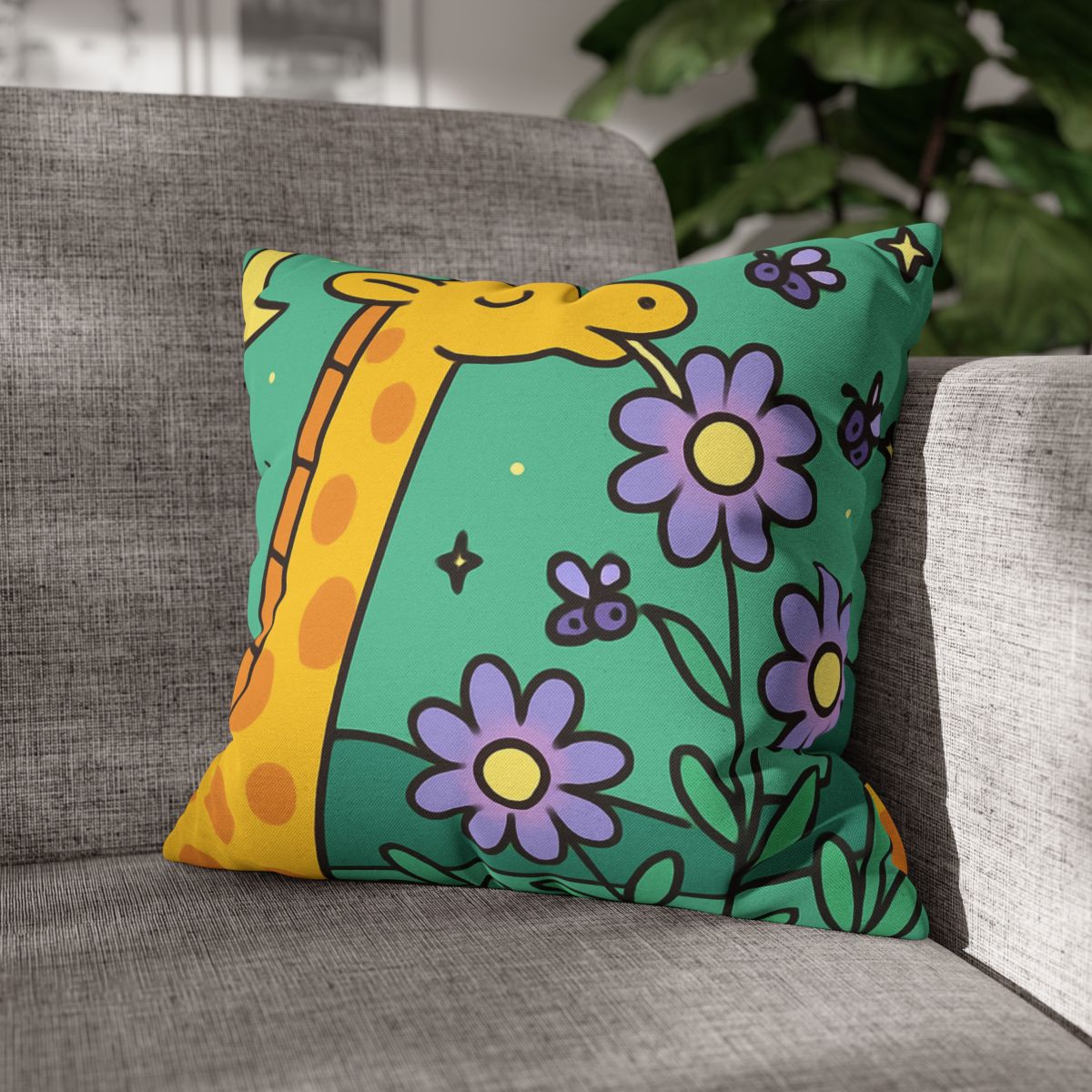 Galactic Garden Giraffe designer print pillow cases