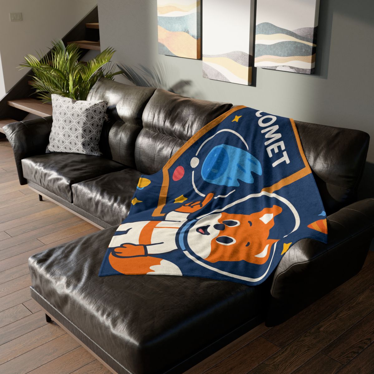 Comet Classroom With Curious Space Fox personalized cozy blankets