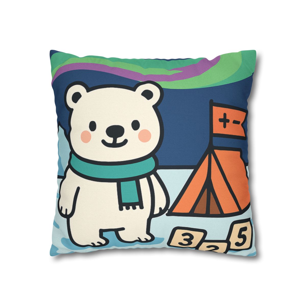 Polar Bear Aurora Math Camp designer print pillow cases