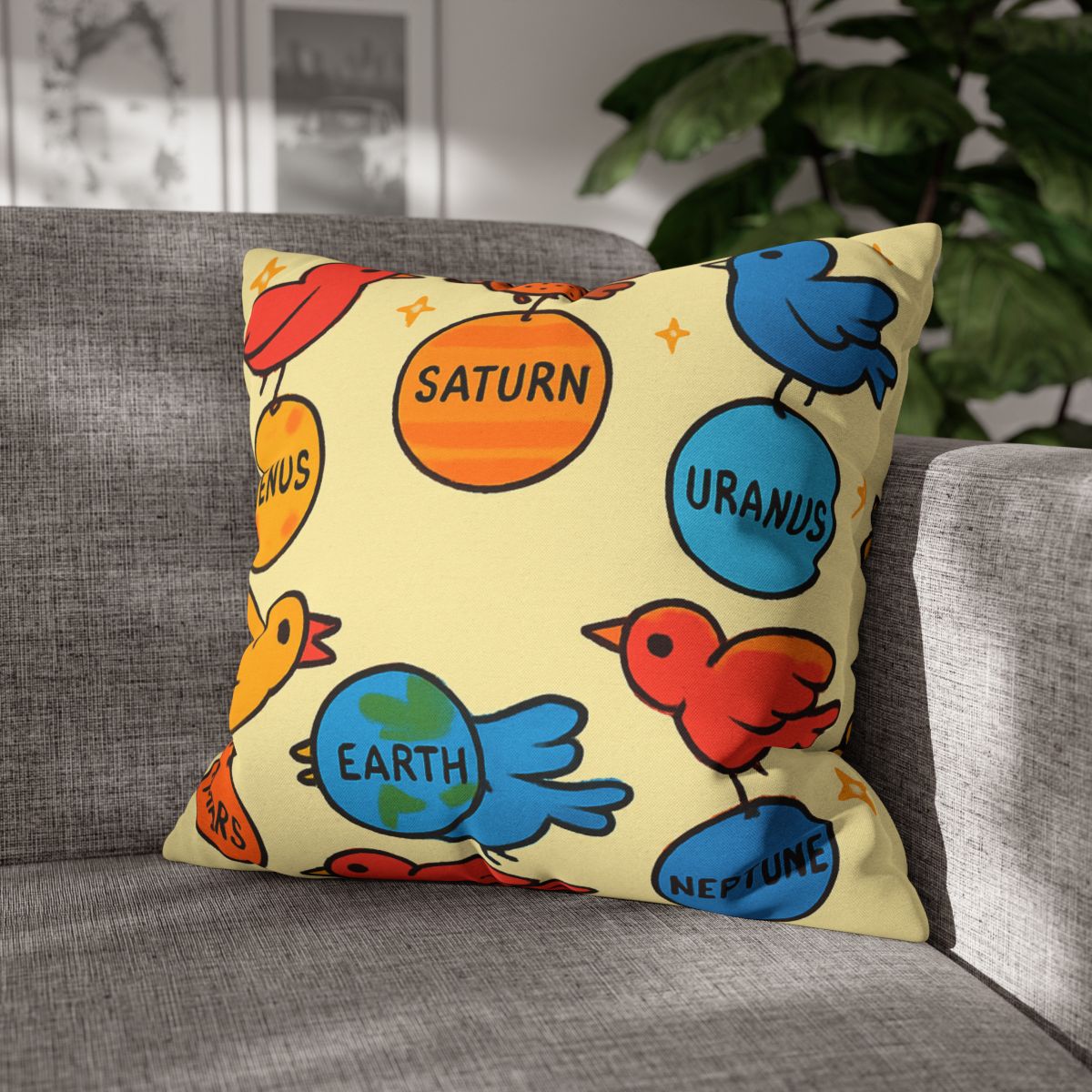 Solar System Circus Of Birds soft cotton pillow cases