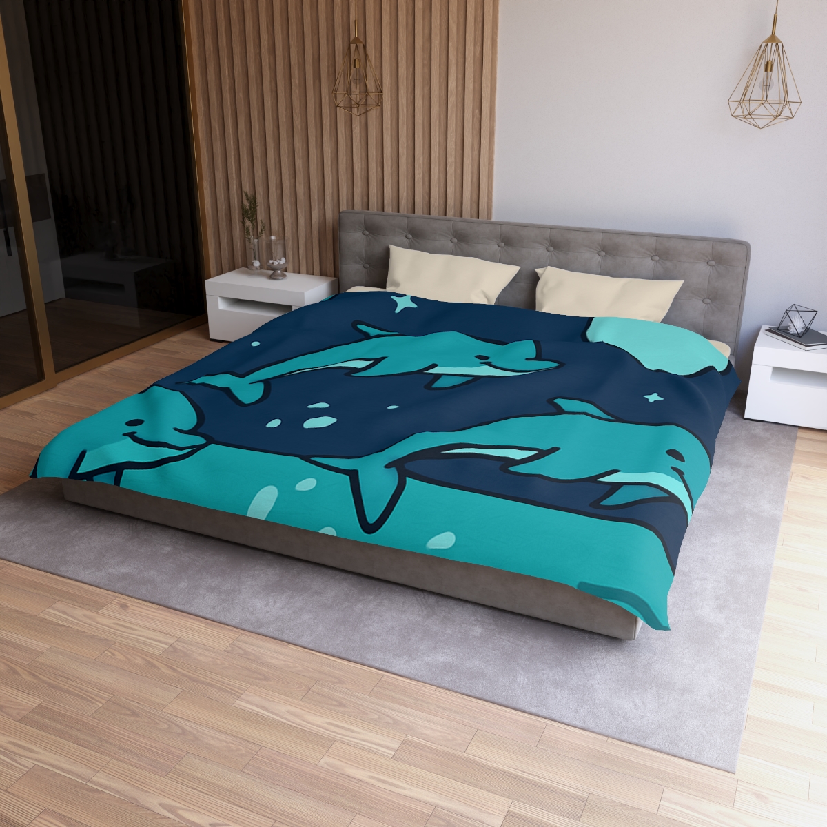 Starlight Sea And The Cosmic Dolphins personalized bedding duvets