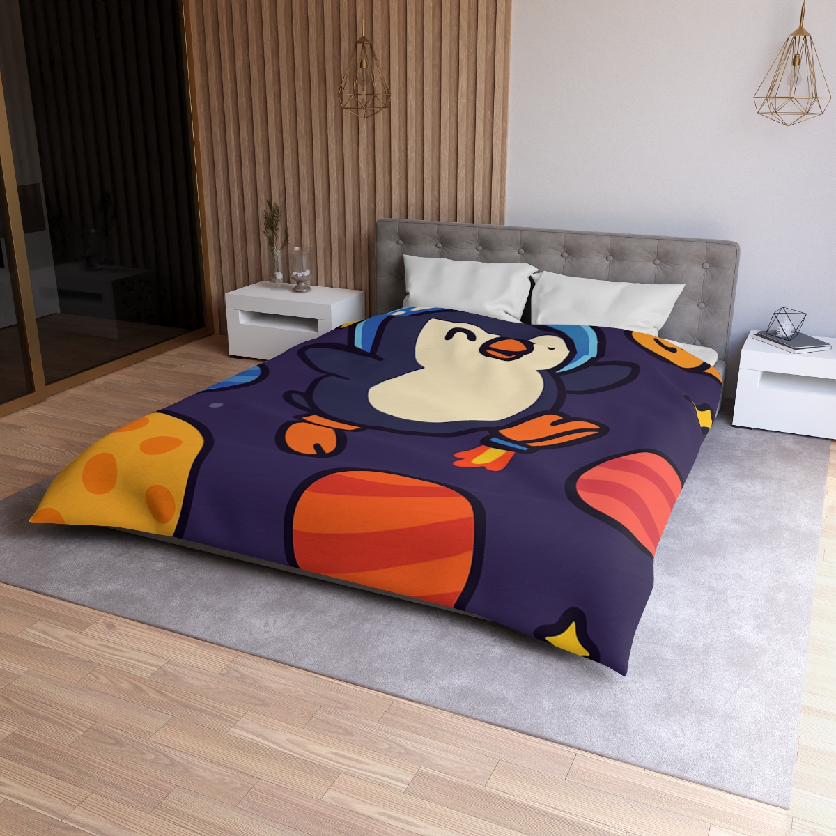 Planet Hopping Penguin Adventure stylish duvet covers