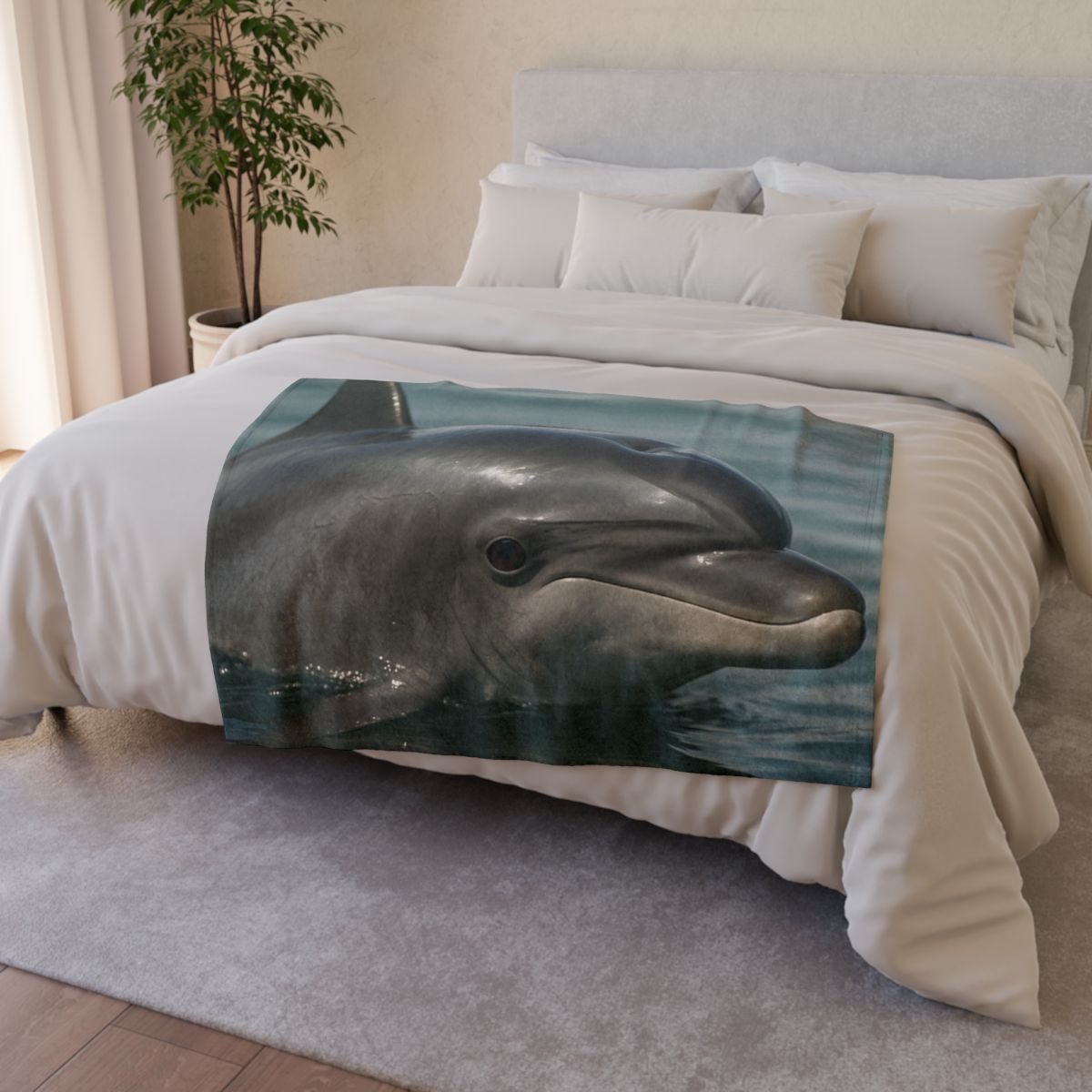 Mirror Calm Bottlenose Dolphin designer printed blankets