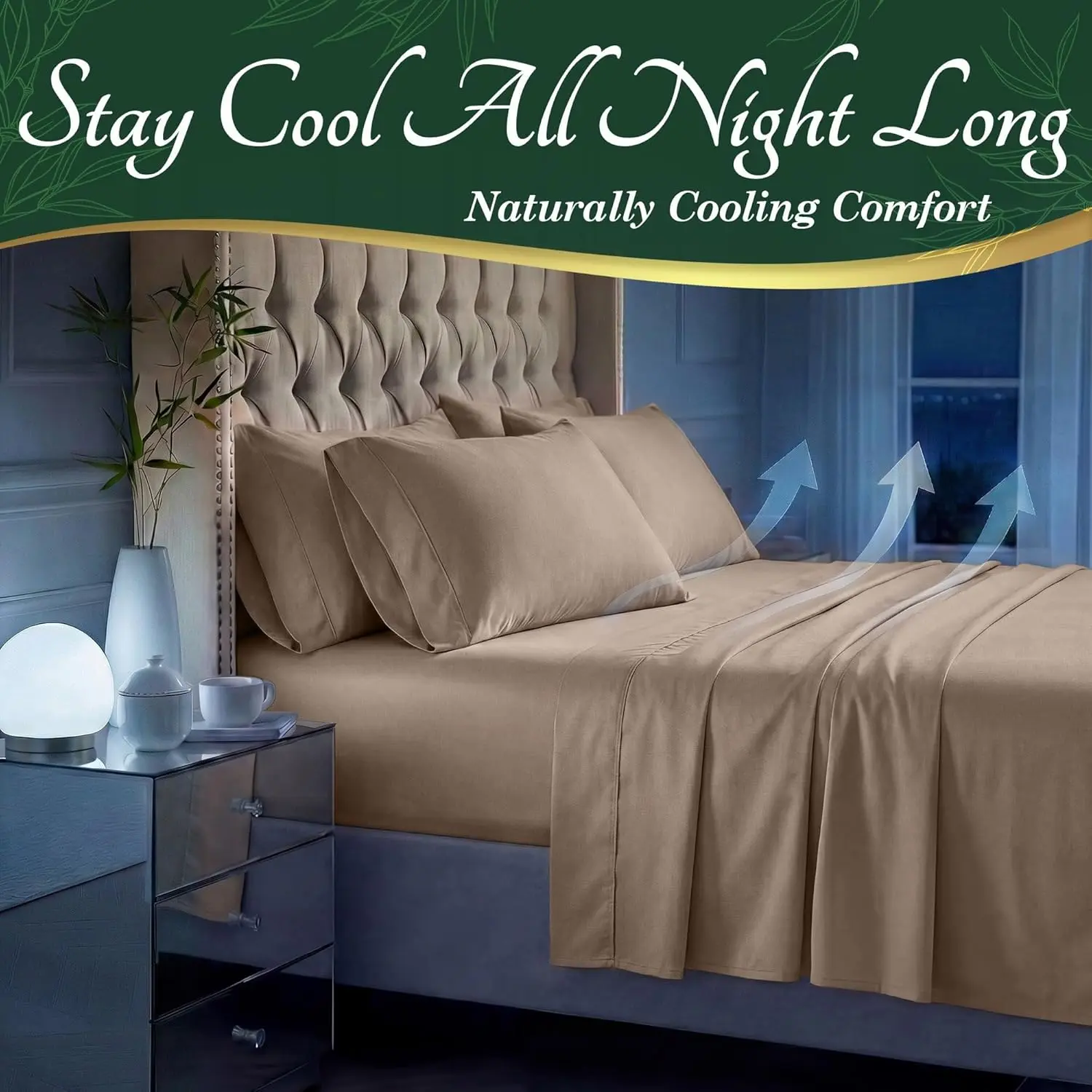 DECOLURE Bamboo Sheets 6pc Set 100% Viscose Ultra-Soft 17&rdquo; Deep Pocket Double Stitching OEKO-Tex Certified Cooling Bedding for Hot Sleepers