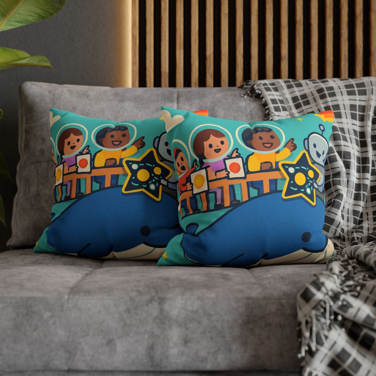 Comet Classroom In The Sky Whale designer print pillow cases