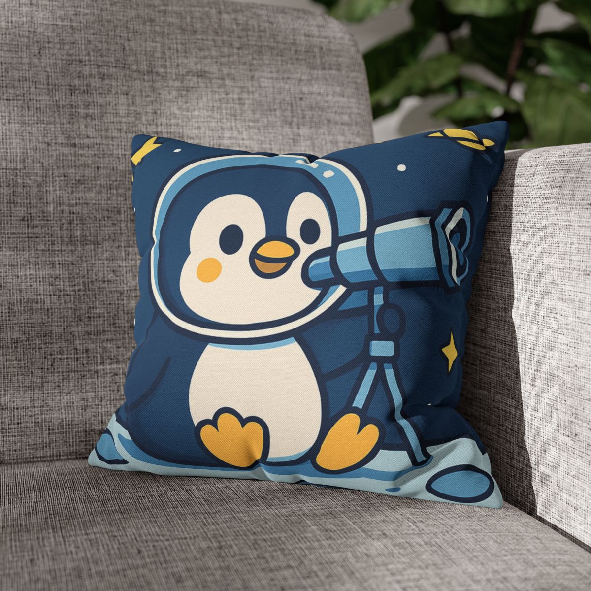Stargazing Penguin On The Moon comfortable bedding pillow covers