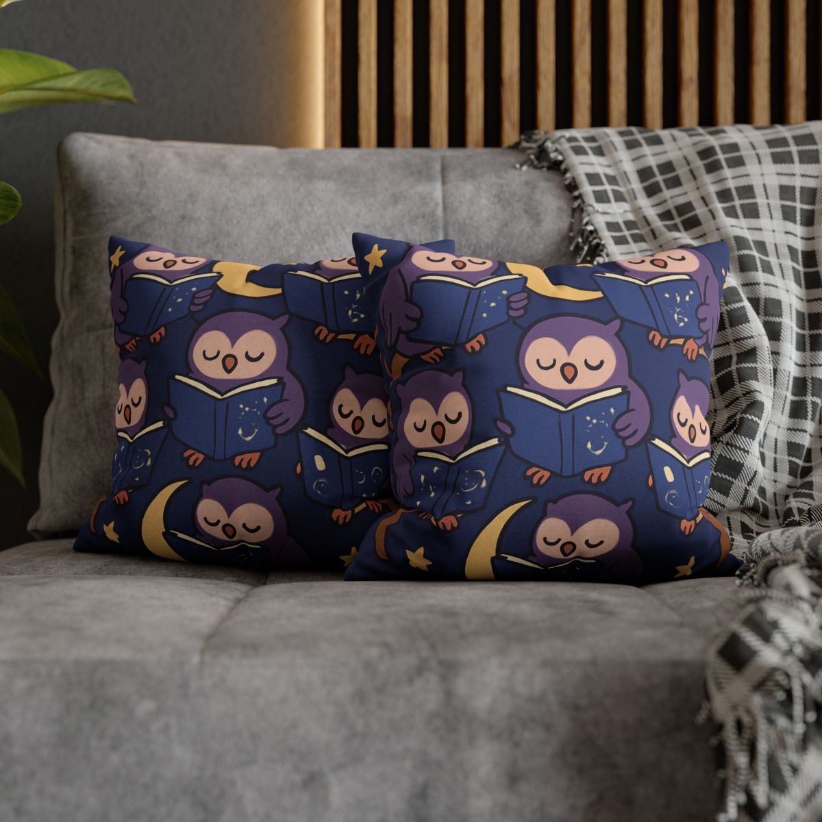 Moonlight Library Of Wise Owls comfortable bedding pillow covers