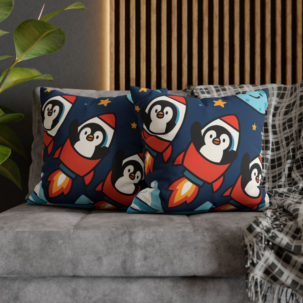 Rocket Penguin Crew soft cotton pillow cases