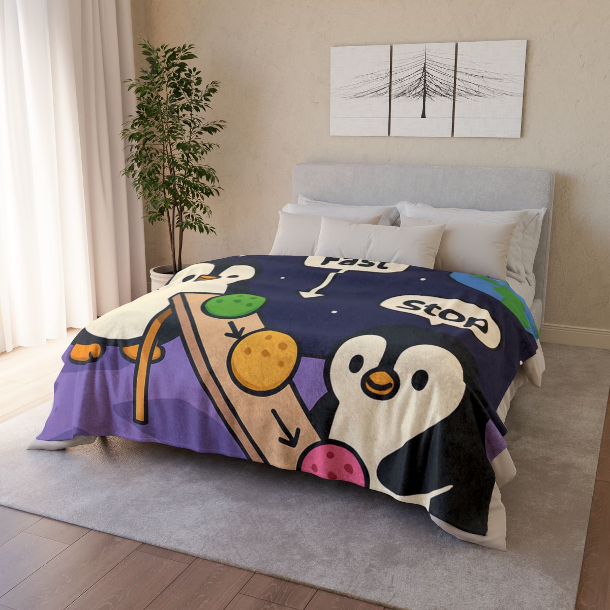 Moonlight Penguin Ice Cream Physics stylish throw blankets