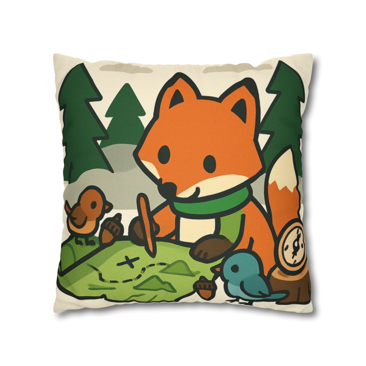 The Map Making Fox In Misty Pines designer print pillow cases