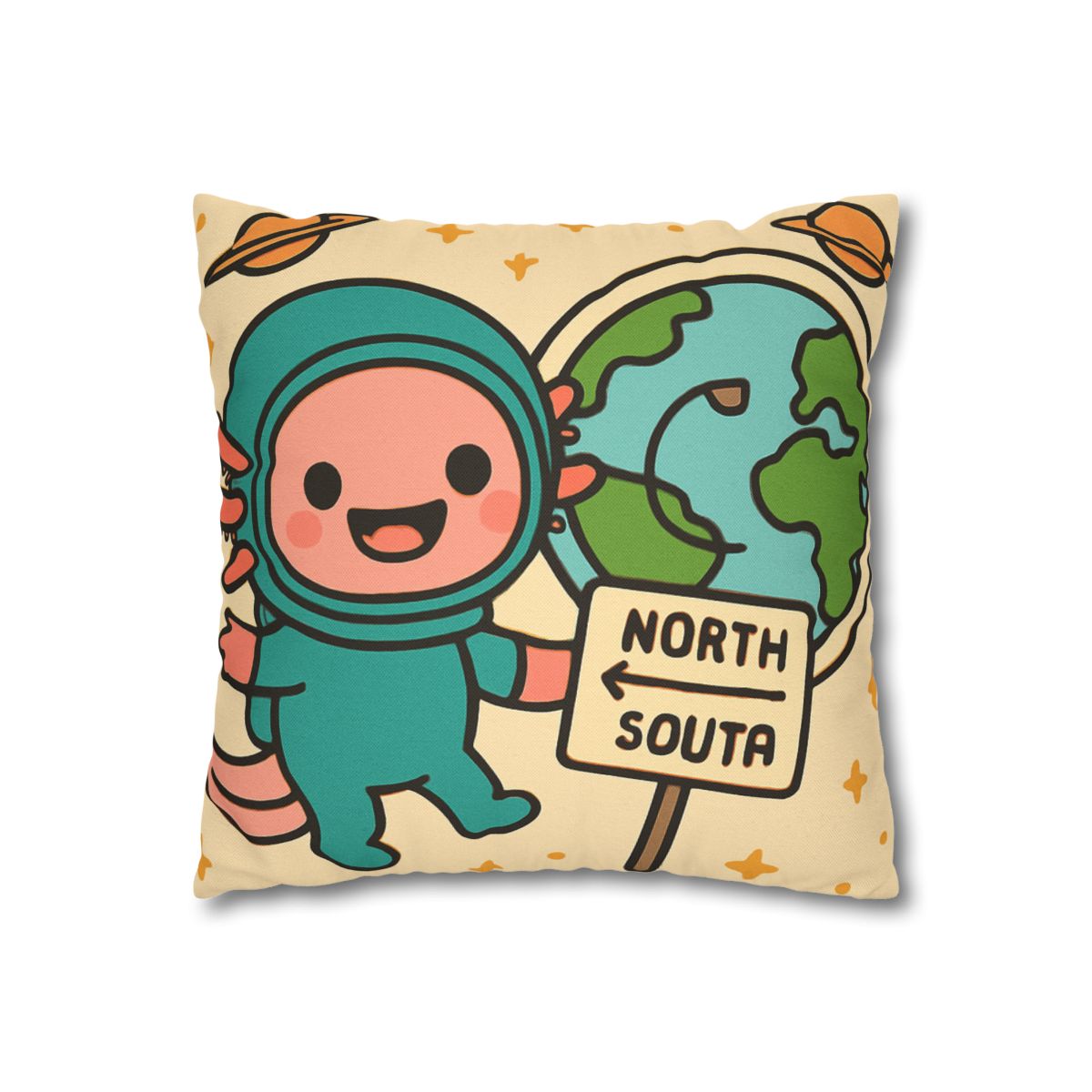 Luna The Axolotl Astronaut And The Bubble Planet Map custom pillow cases