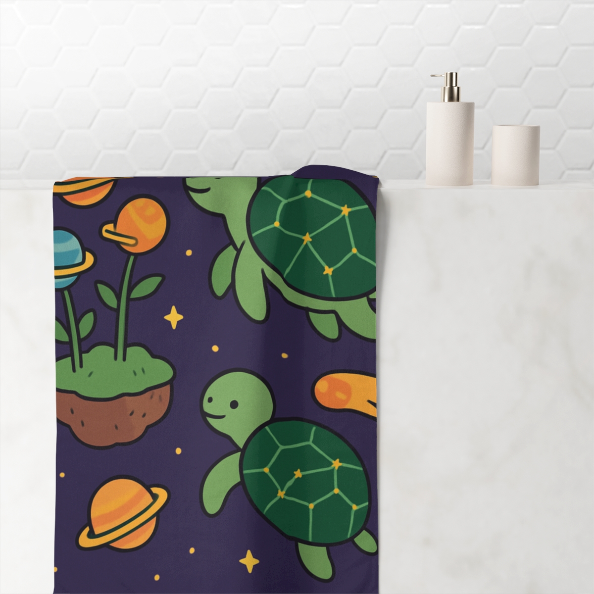Galaxy Garden Of Floating Turtles stylish beach towels