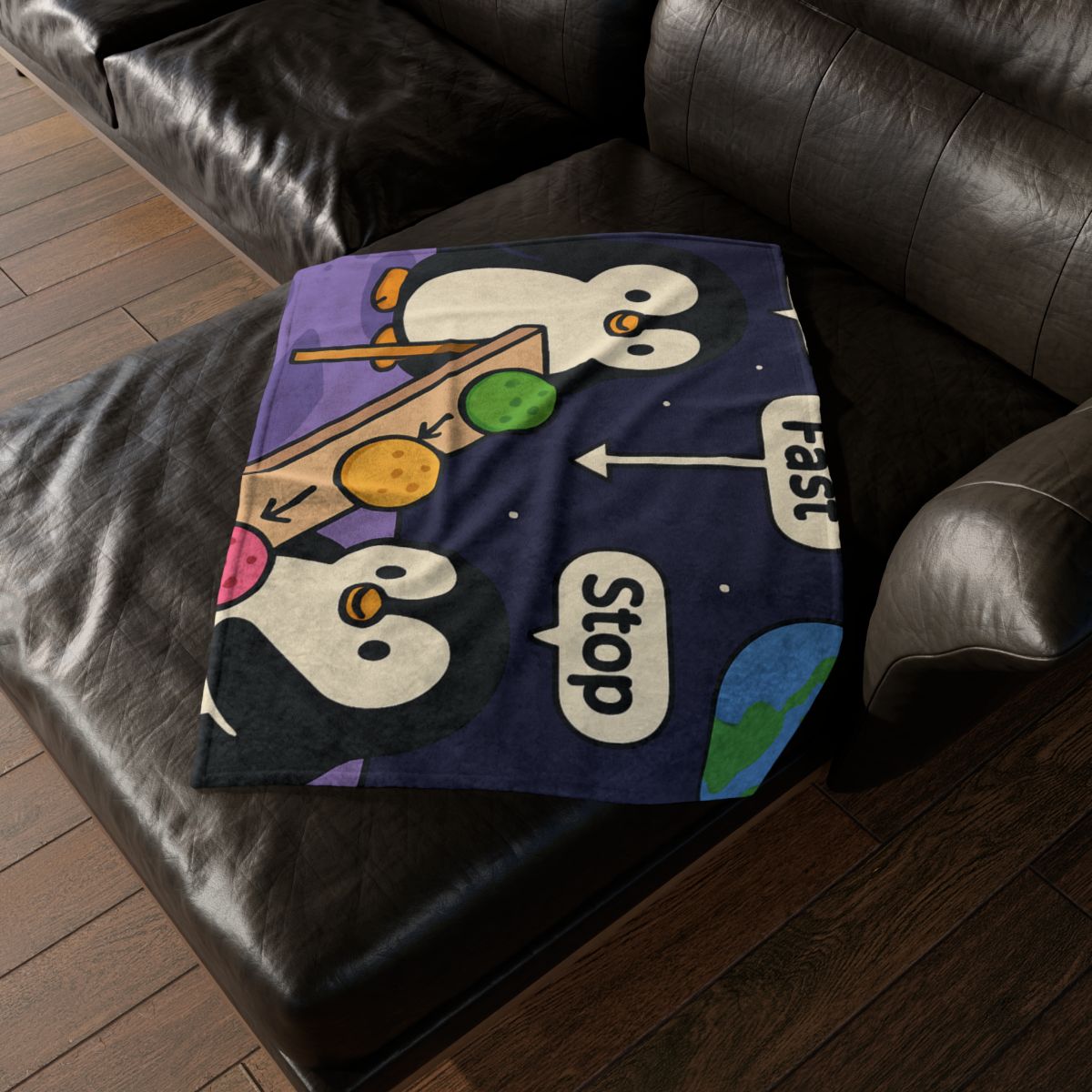 Moonlight Penguin Ice Cream Physics stylish throw blankets