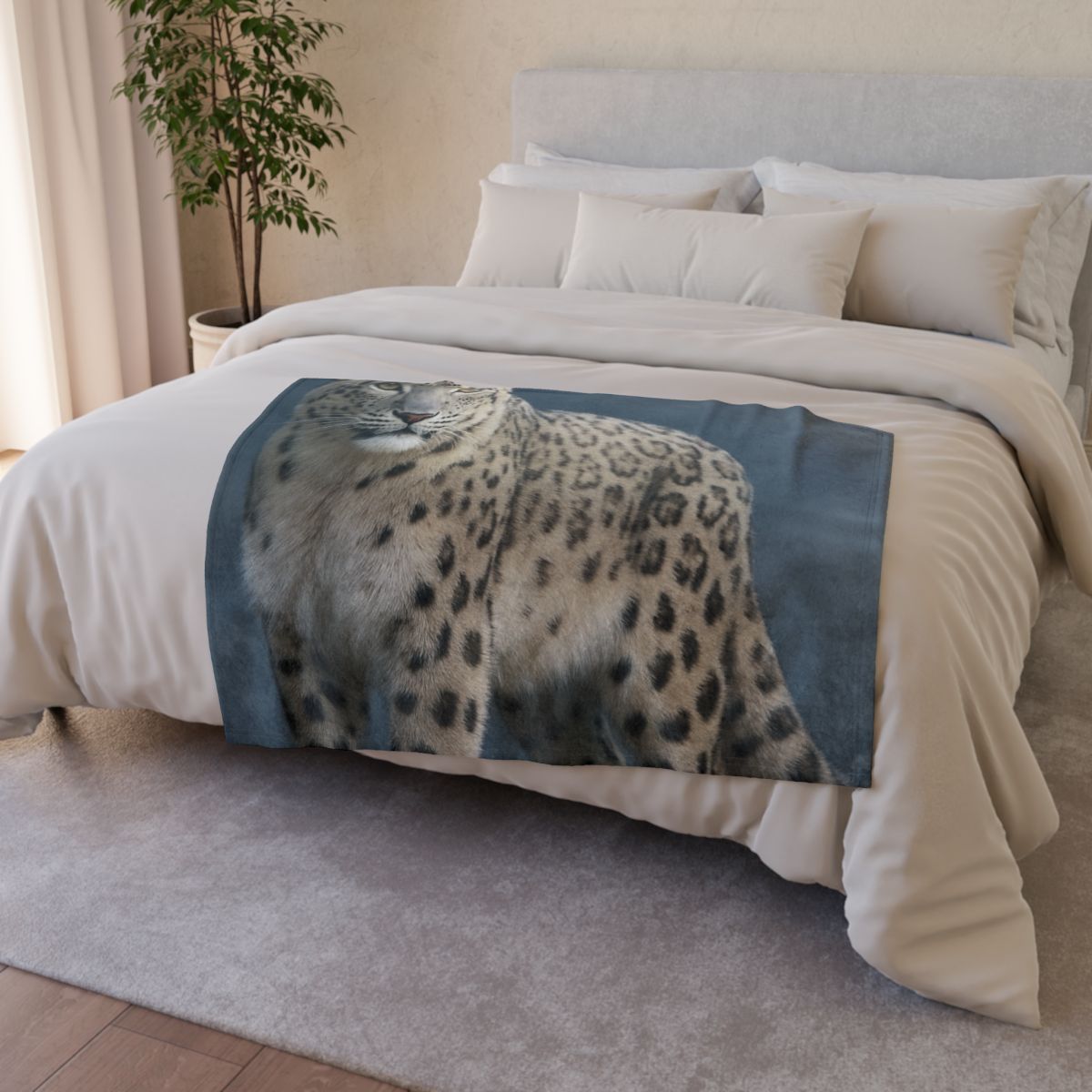 Aurora Gaze Snow Leopard trendy patterned blankets