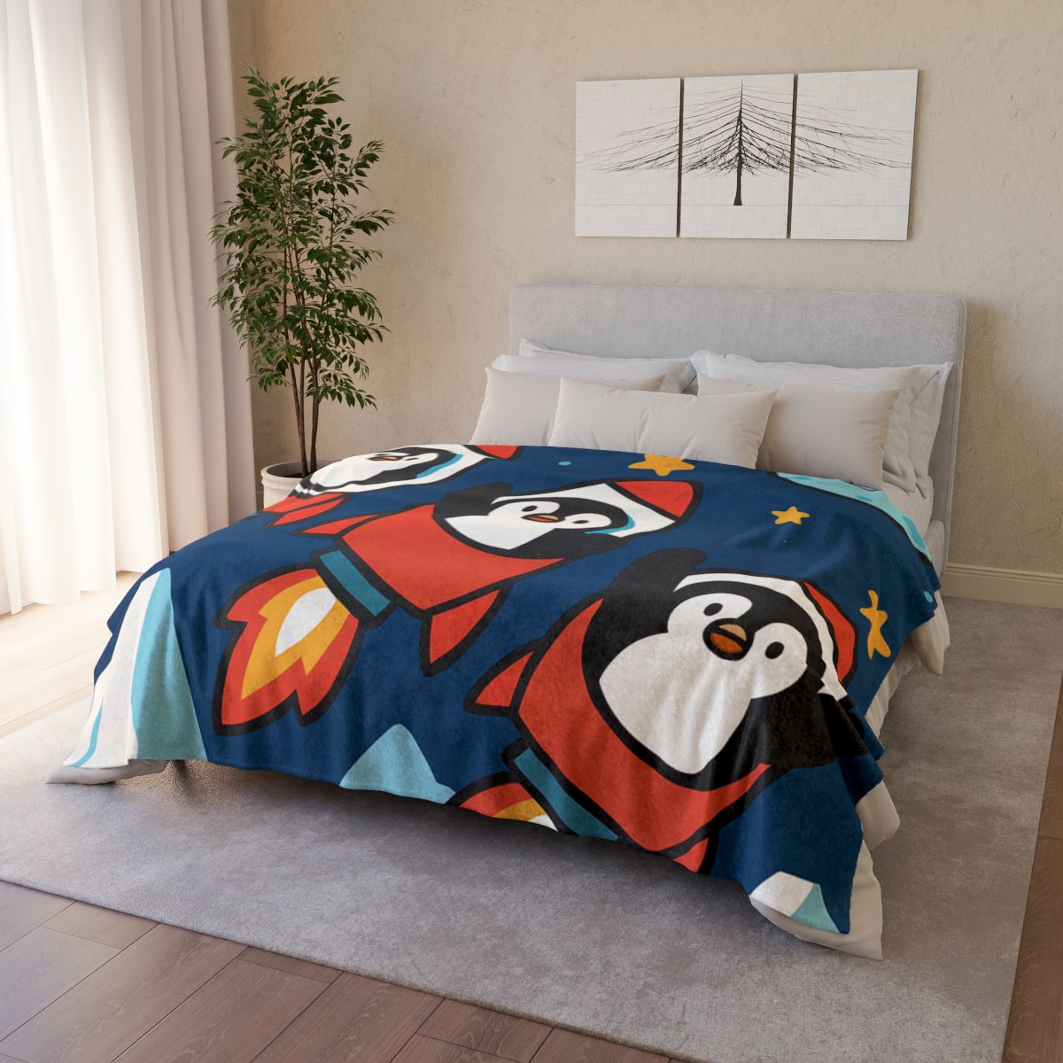 Rocket Penguin Crew trendy patterned blankets