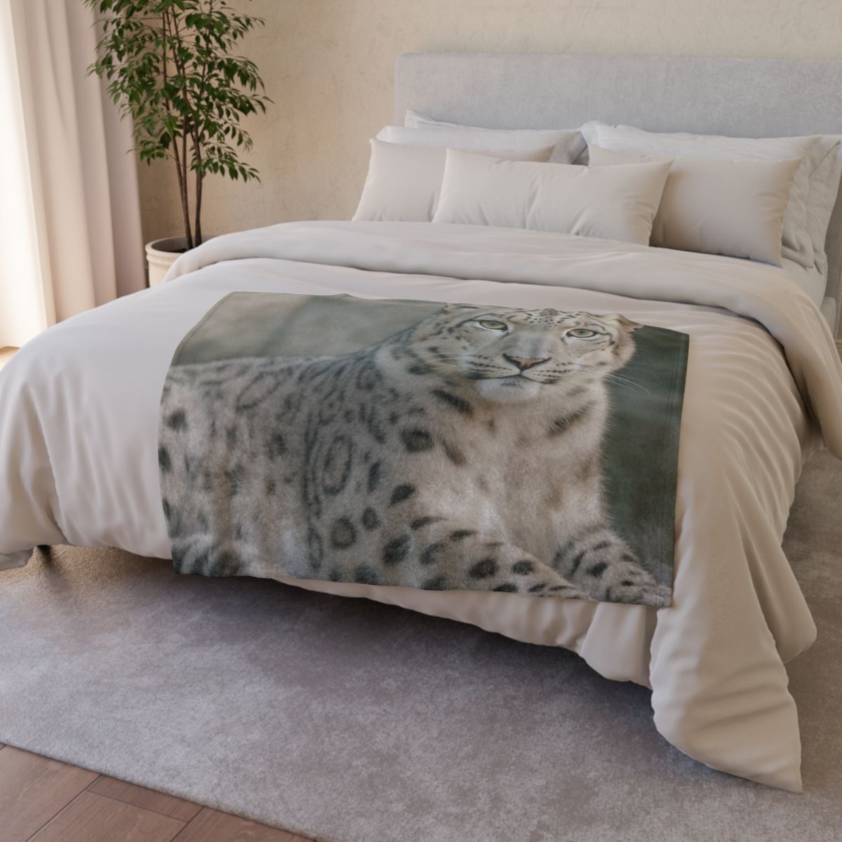 Hidden Realm Snow Leopard soft fleece blankets