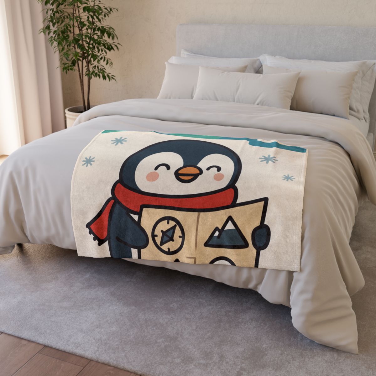 Polar Lights Penguin Map Quest stylish throw blankets