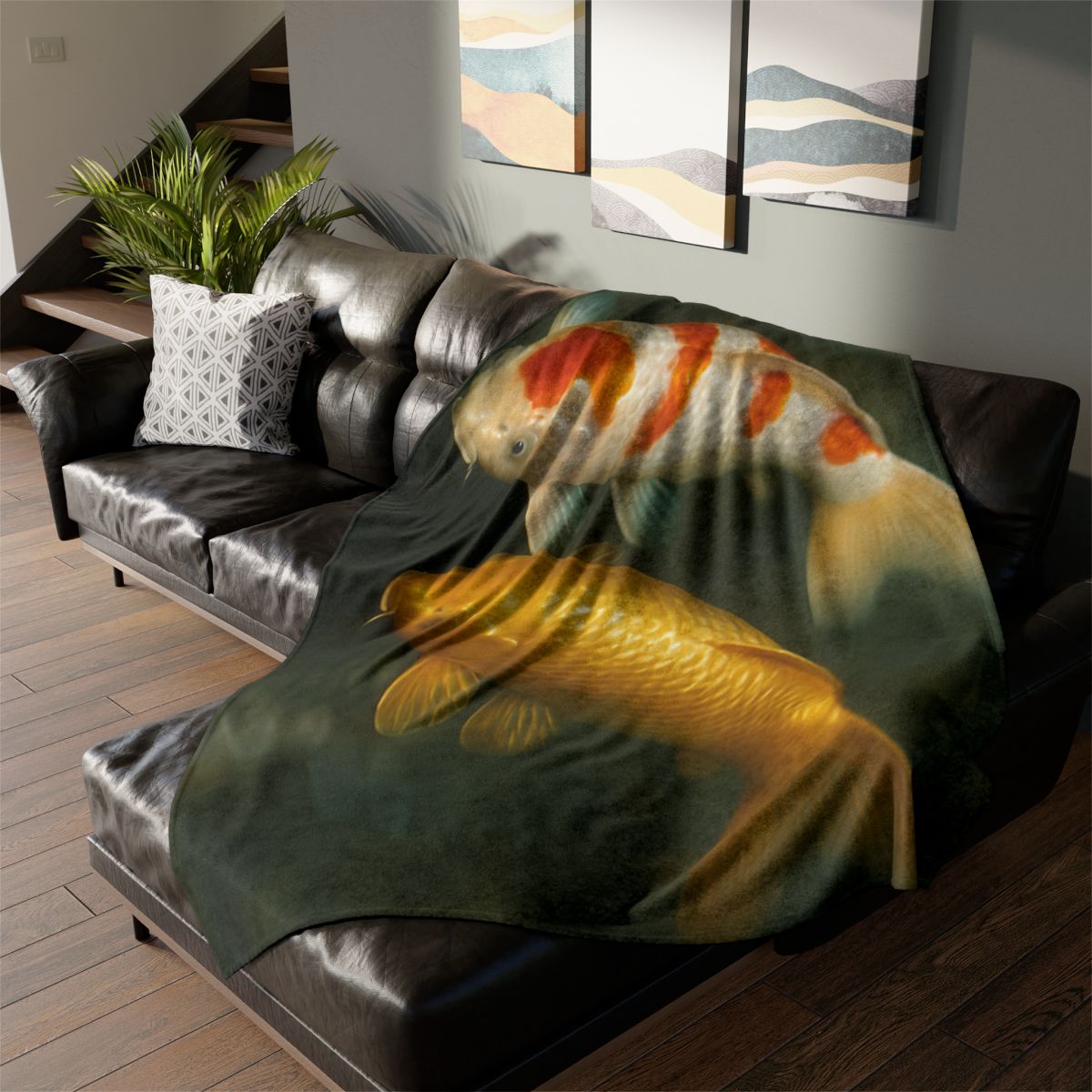 Golden Drift Koi Pair designer printed blankets