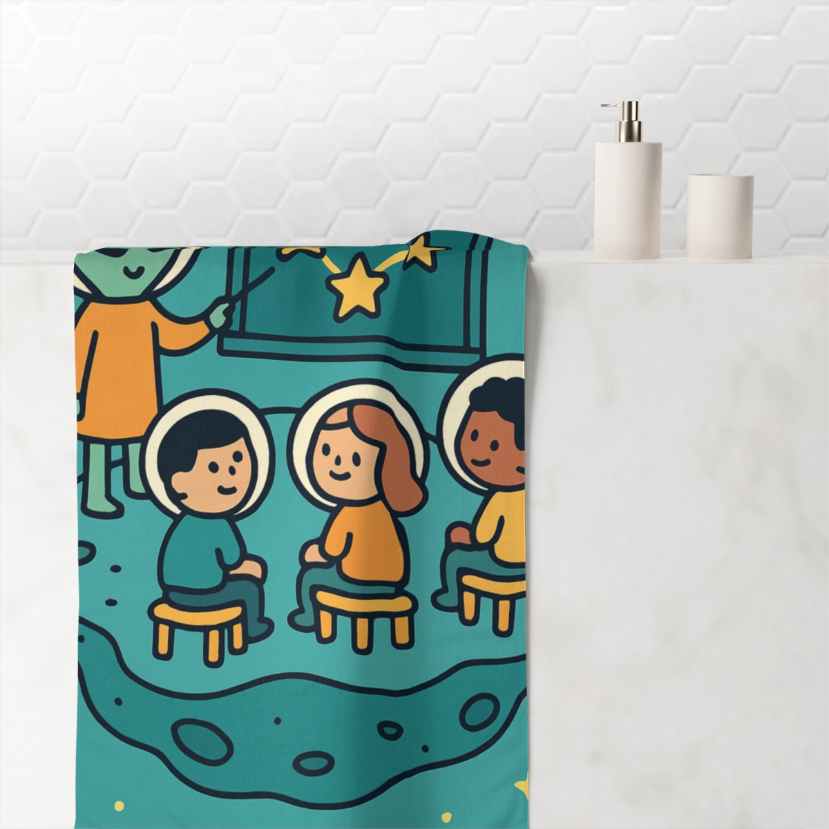 Comet Classroom On A Floating Asteroid personalized bath towels