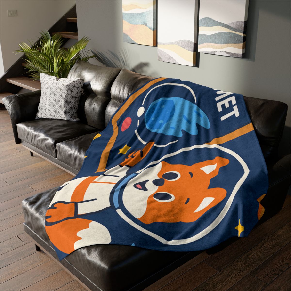 Comet Classroom With Curious Space Fox personalized cozy blankets