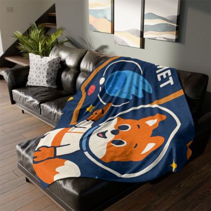Comet Classroom With Curious Space Fox personalized cozy blankets