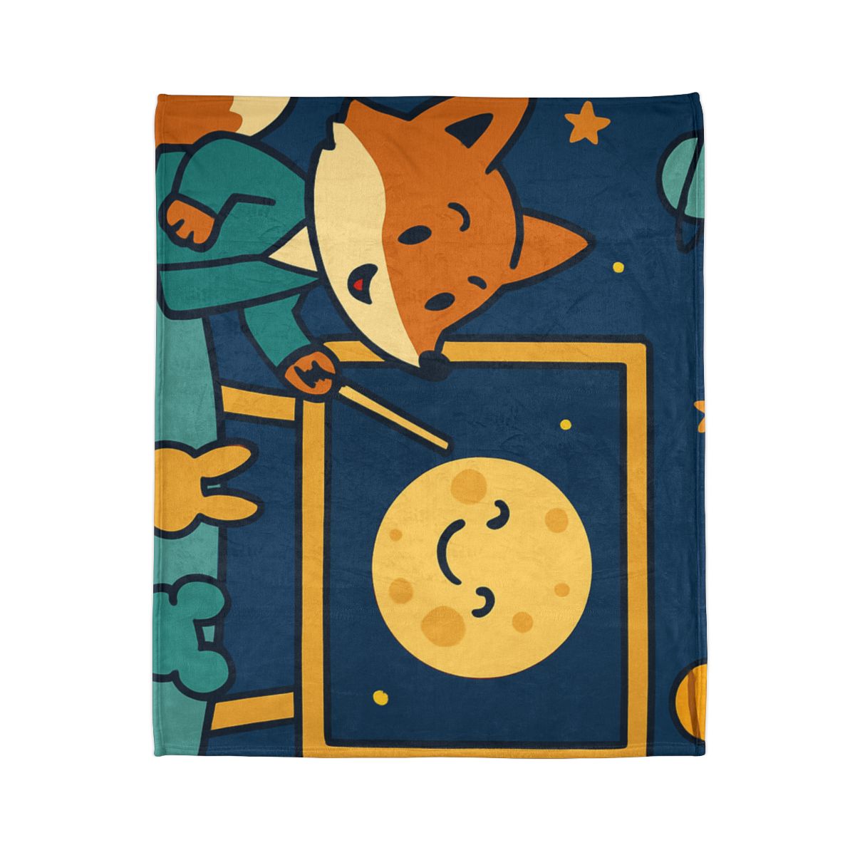 Stargazing Fox And Moon Classroom soft fleece blankets