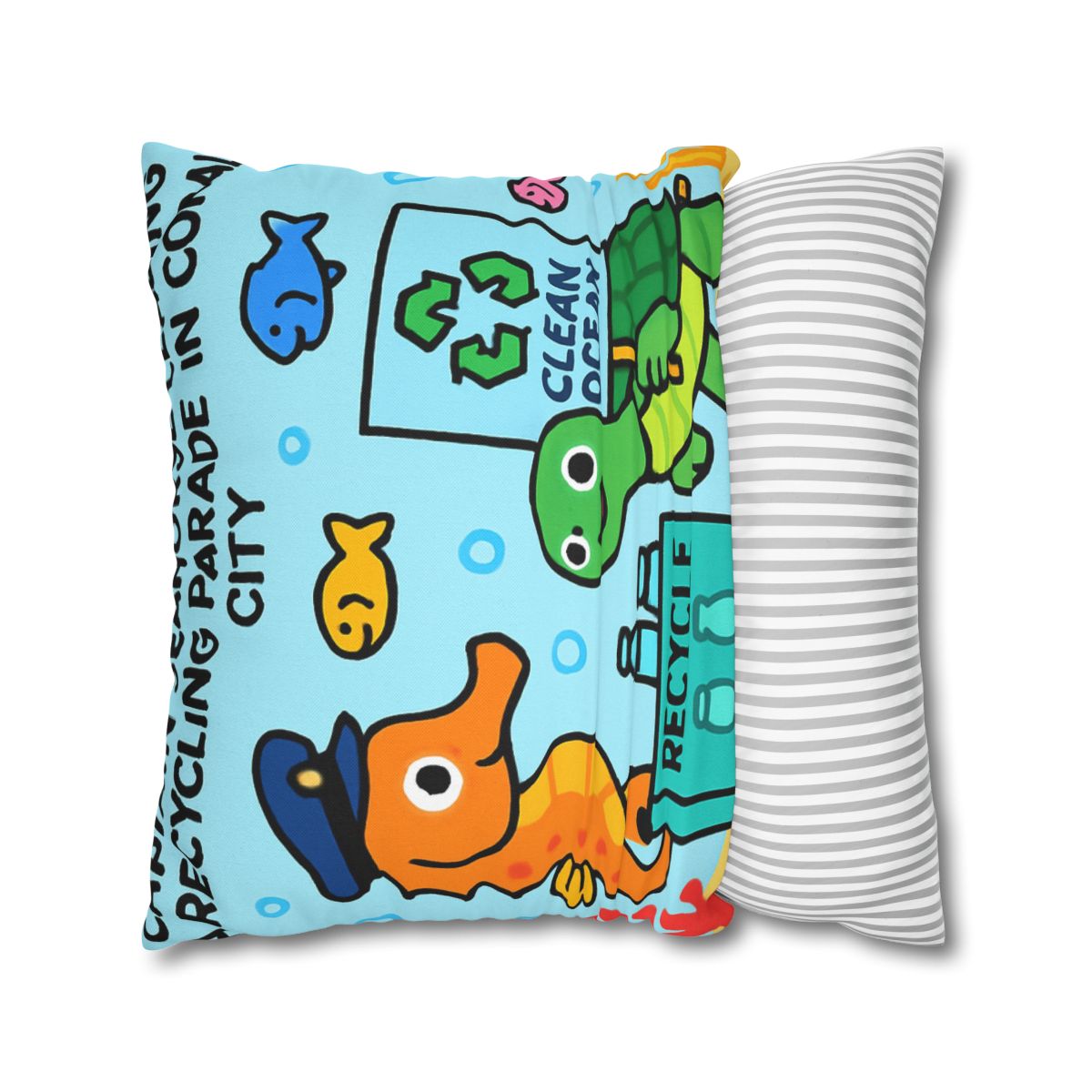 Coral City Recycling Parade With Captain Seahorse soft cotton pillow cases
