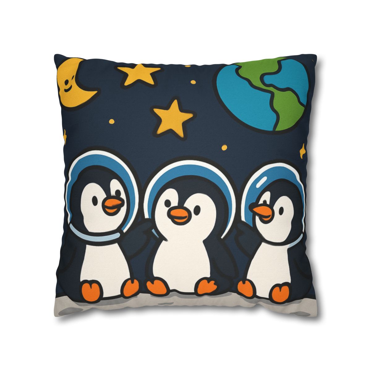 Stargazing Penguins On The Moon designer print pillow cases