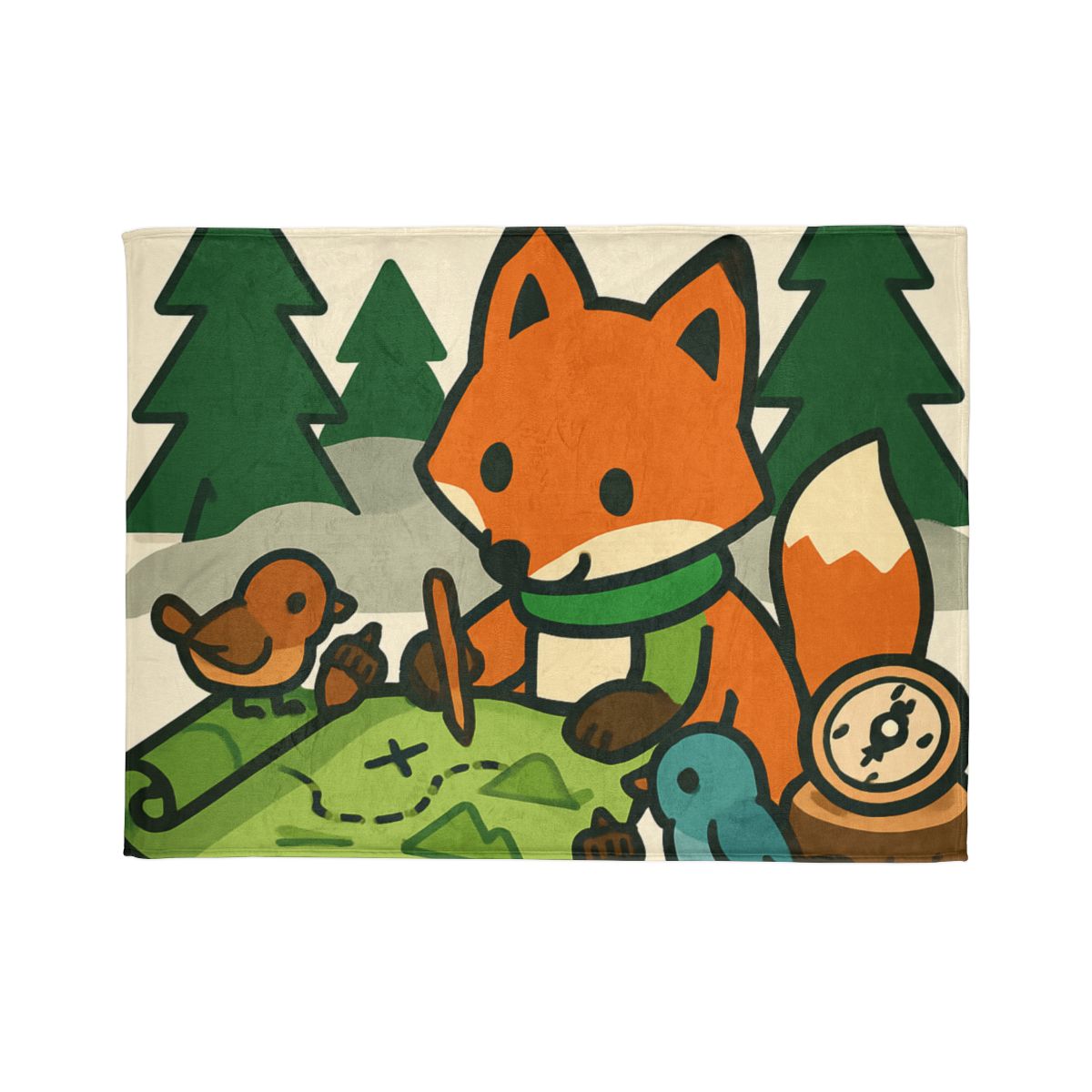 The Map Making Fox In Misty Pines personalized cozy blankets
