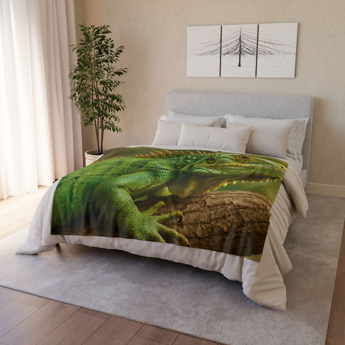 Emerald Drift Green Iguana soft fleece blankets
