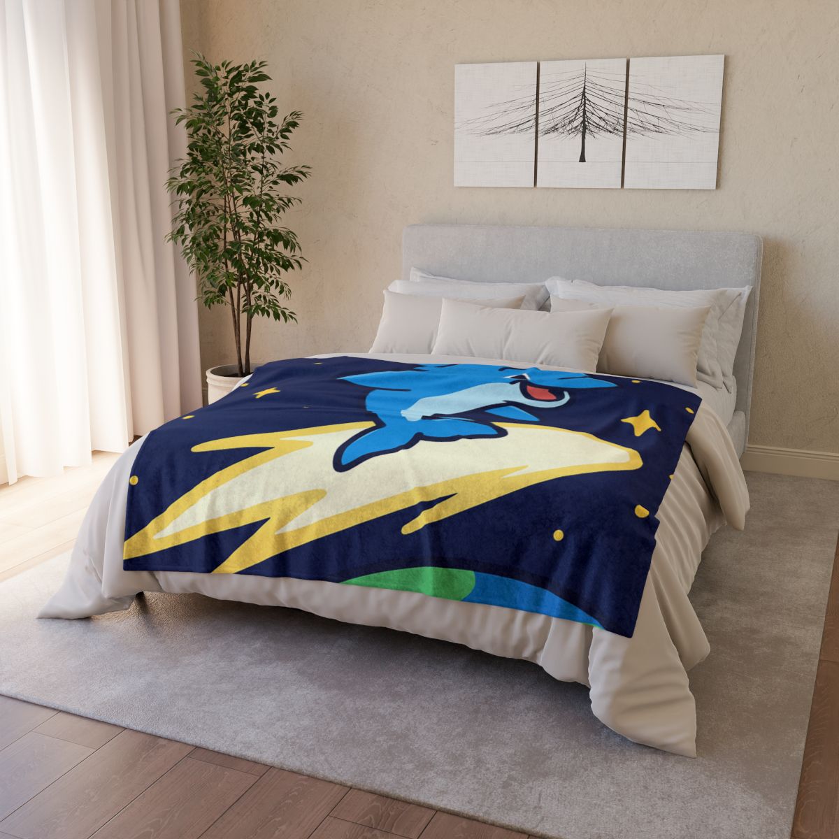 Cosmic Dolphin Comet Ride stylish throw blankets