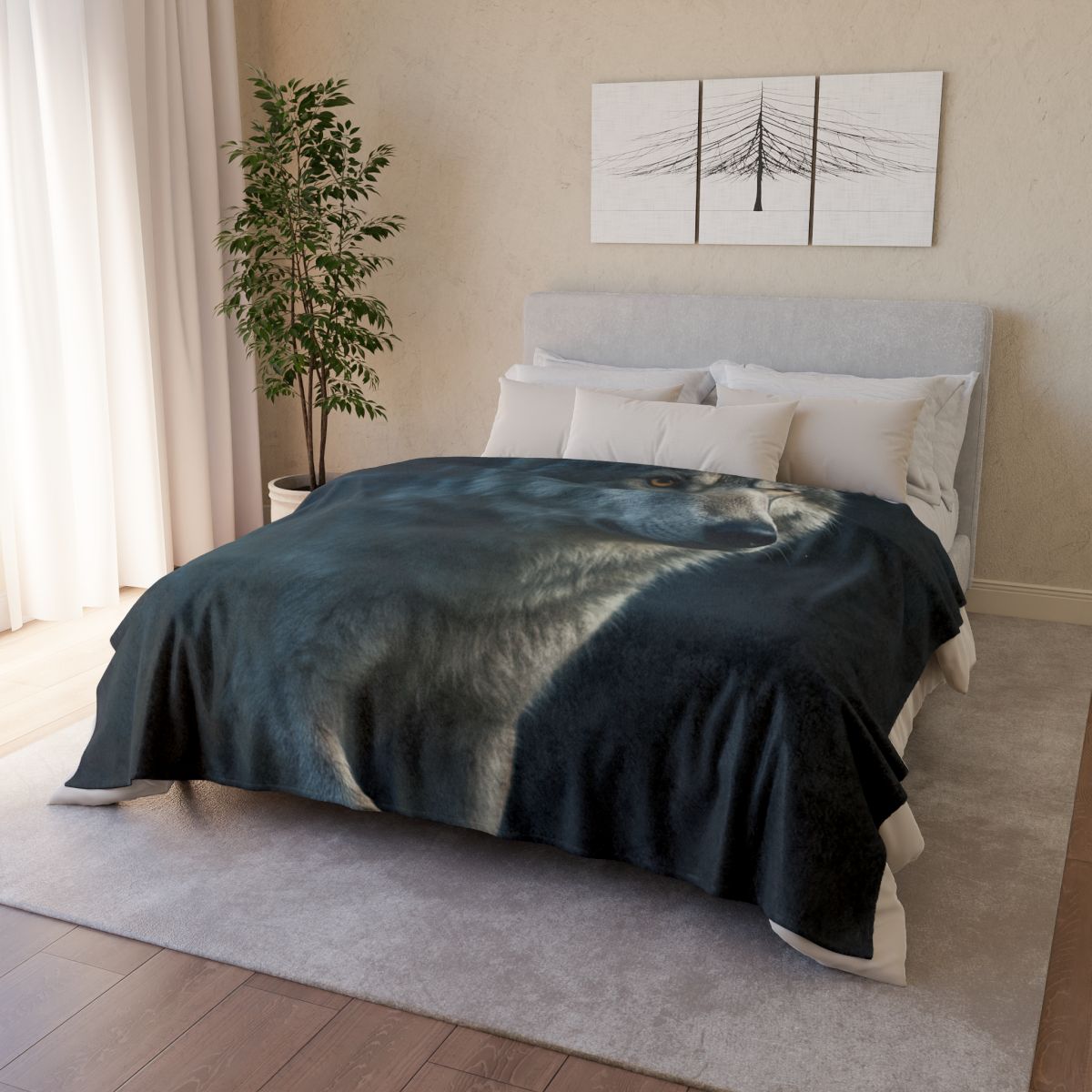 Moonlit Pause Gray Wolf personalized cozy blankets