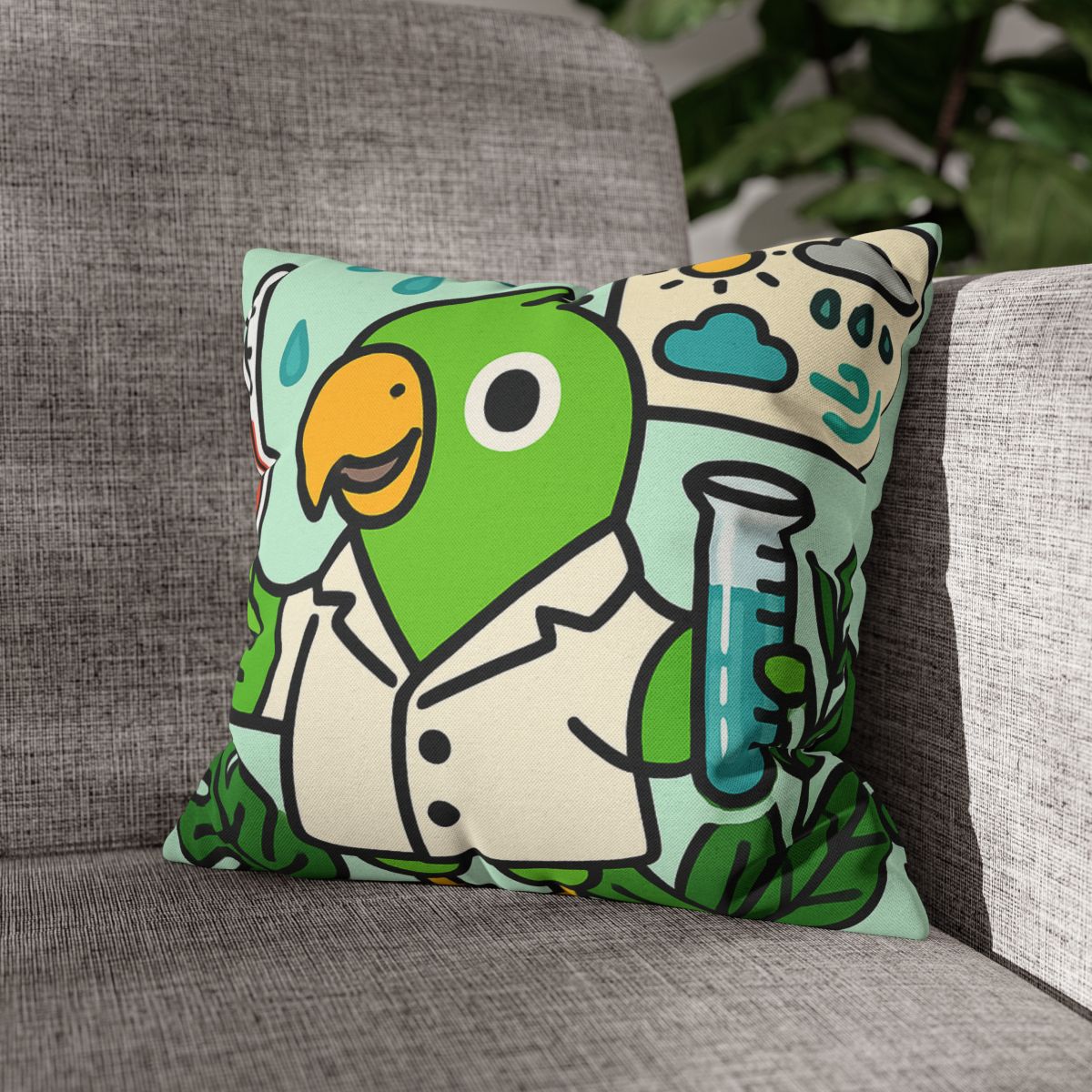 Rainforest Weather Lab With Parrot Scientist stylish decorative pillowcases