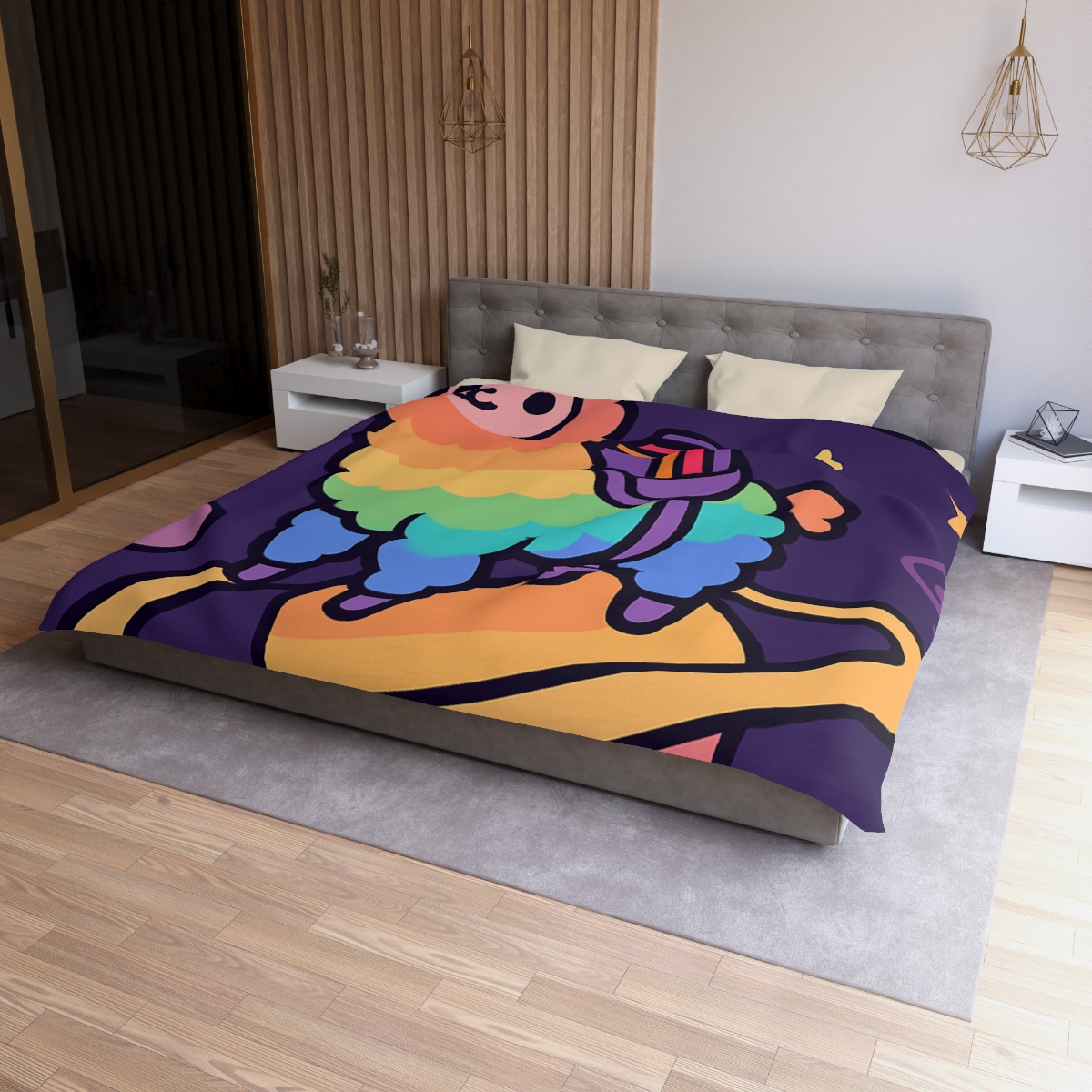 Galaxy Riding Rainbow Llama personalized bedding duvets