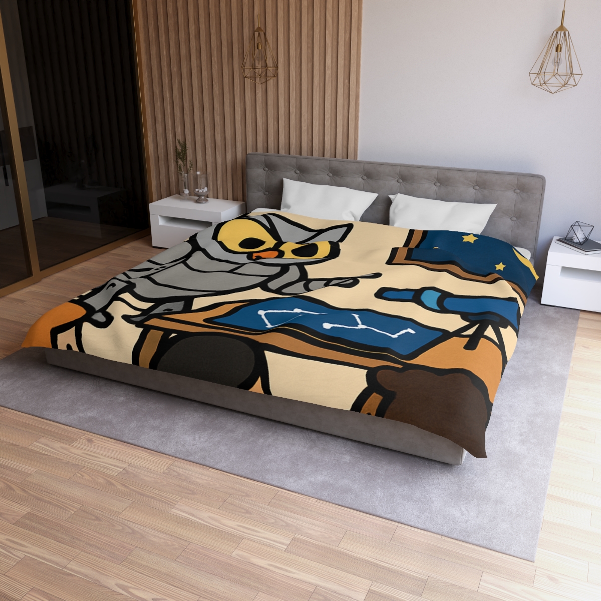 Robot Owl Telescope Workshop custom duvets