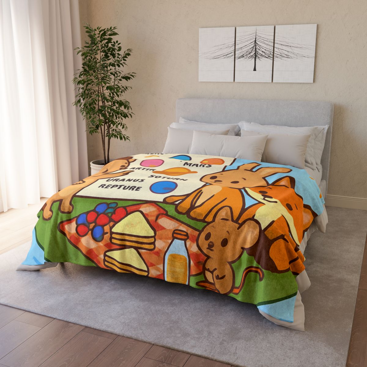 Solar System Picnic On A Floating Leaf stylish throw blankets