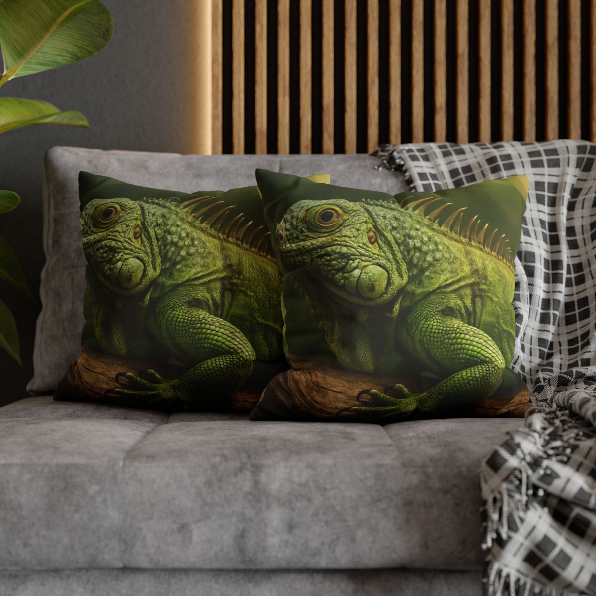 Verdant Stillness Green Iguana designer print pillow cases