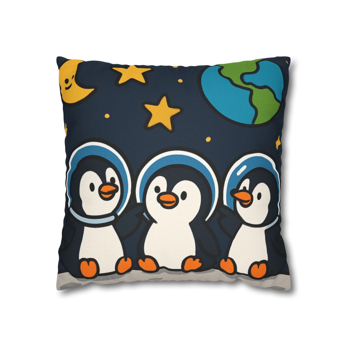 Stargazing Penguins On The Moon designer print pillow cases