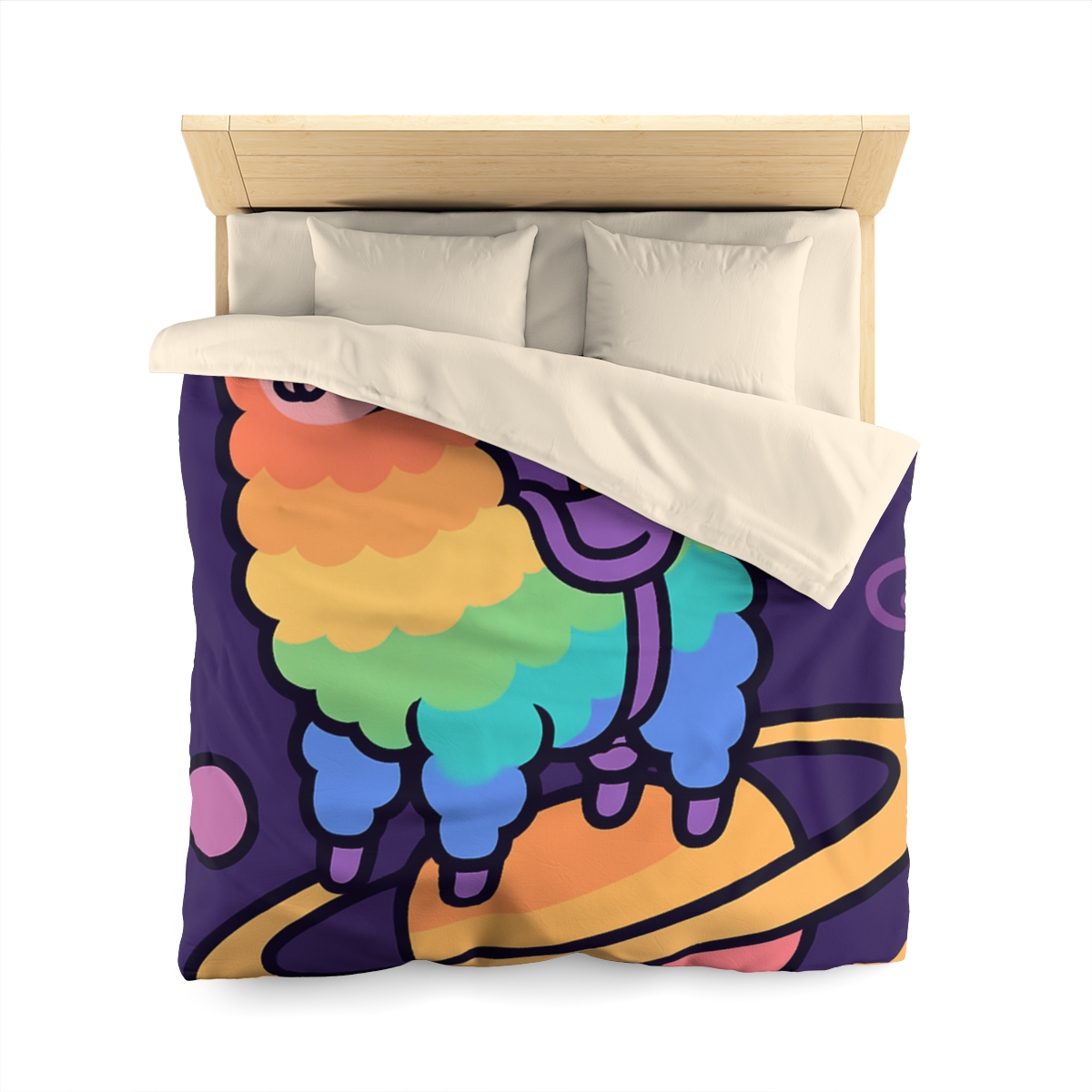 Galaxy Riding Rainbow Llama personalized bedding duvets