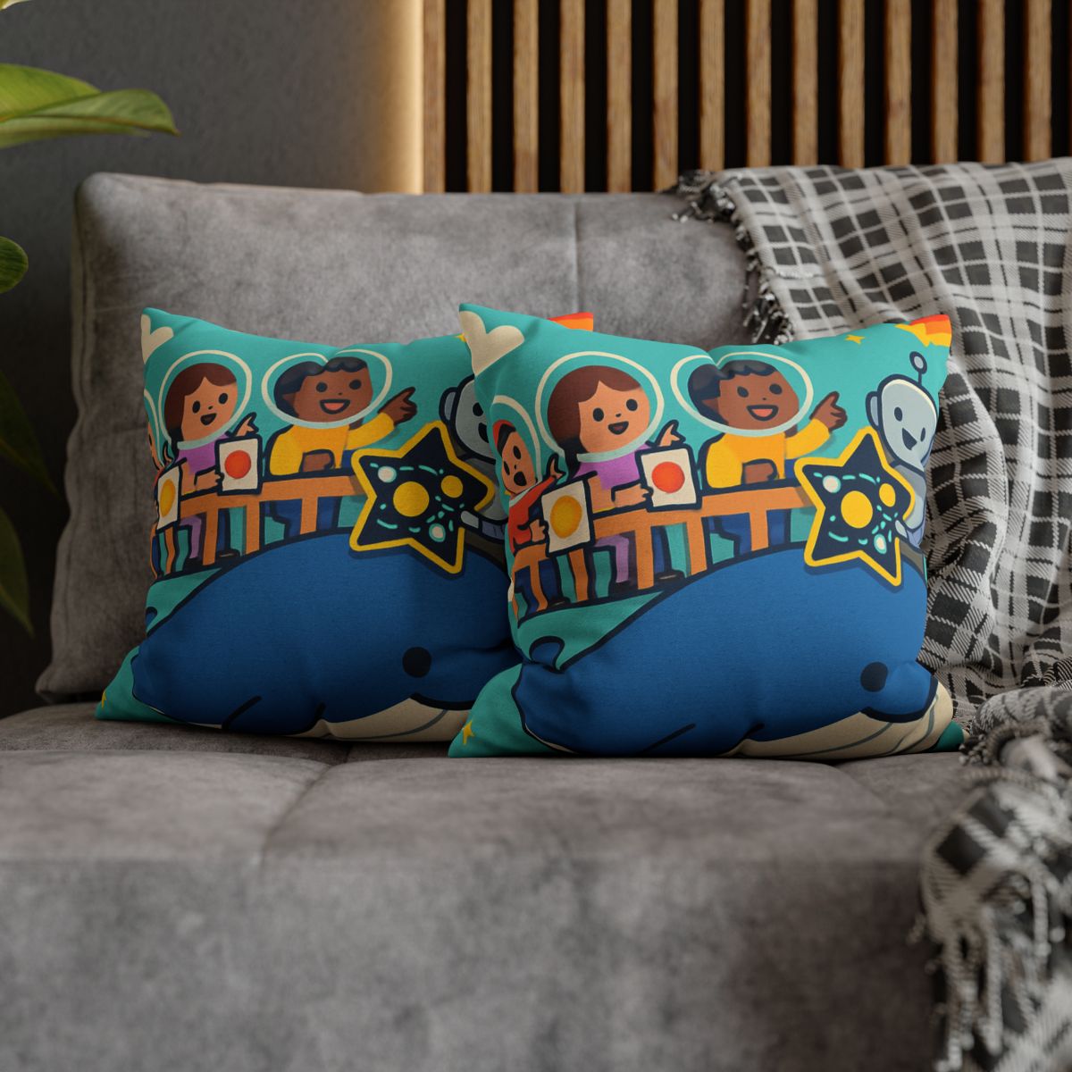 Comet Classroom In The Sky Whale designer print pillow cases