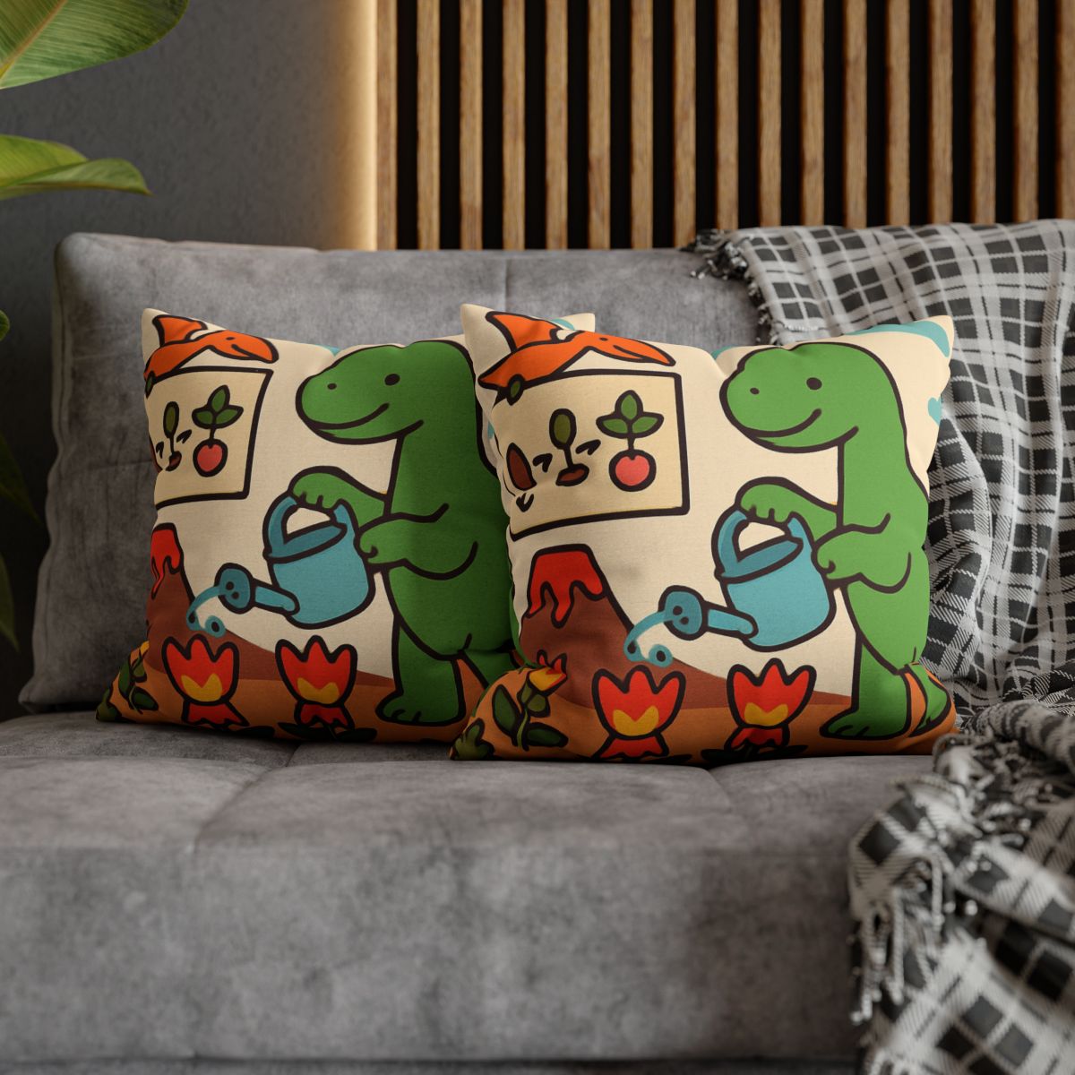 Volcano Garden Of Friendly Dinosaurs trendy patterned pillow cases
