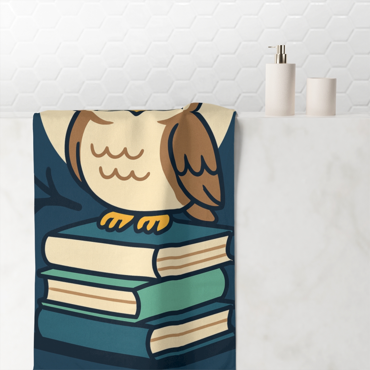 Moonlight Owl Librarian designer printed towels